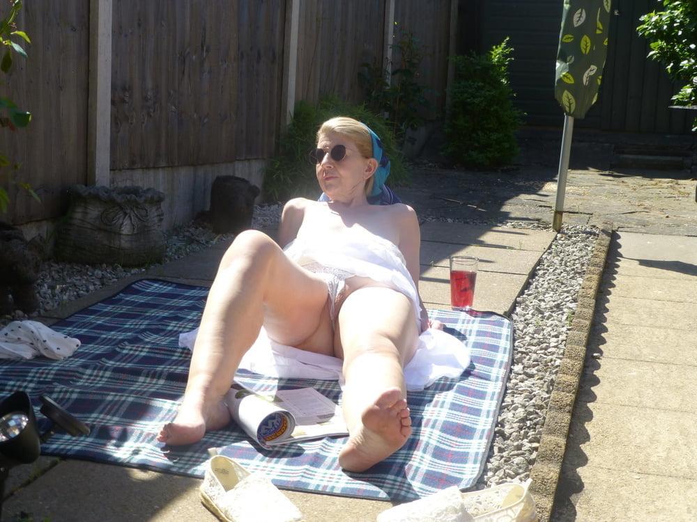 25P UK amateur mature Granny GILF upskirt flashing panties