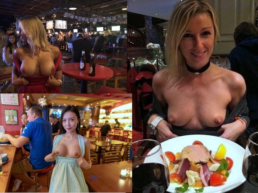 16P Girls flashing their Boobs in Restaurants (Voyeur)