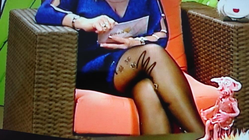 25P Hot Tv host With beautyful nylon legs and great tits.