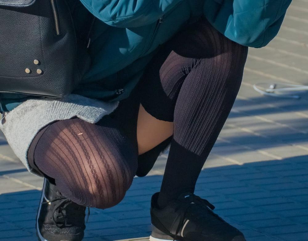 24P Street Pantyhose - Dumb Girls Flashing the Gash Part 1