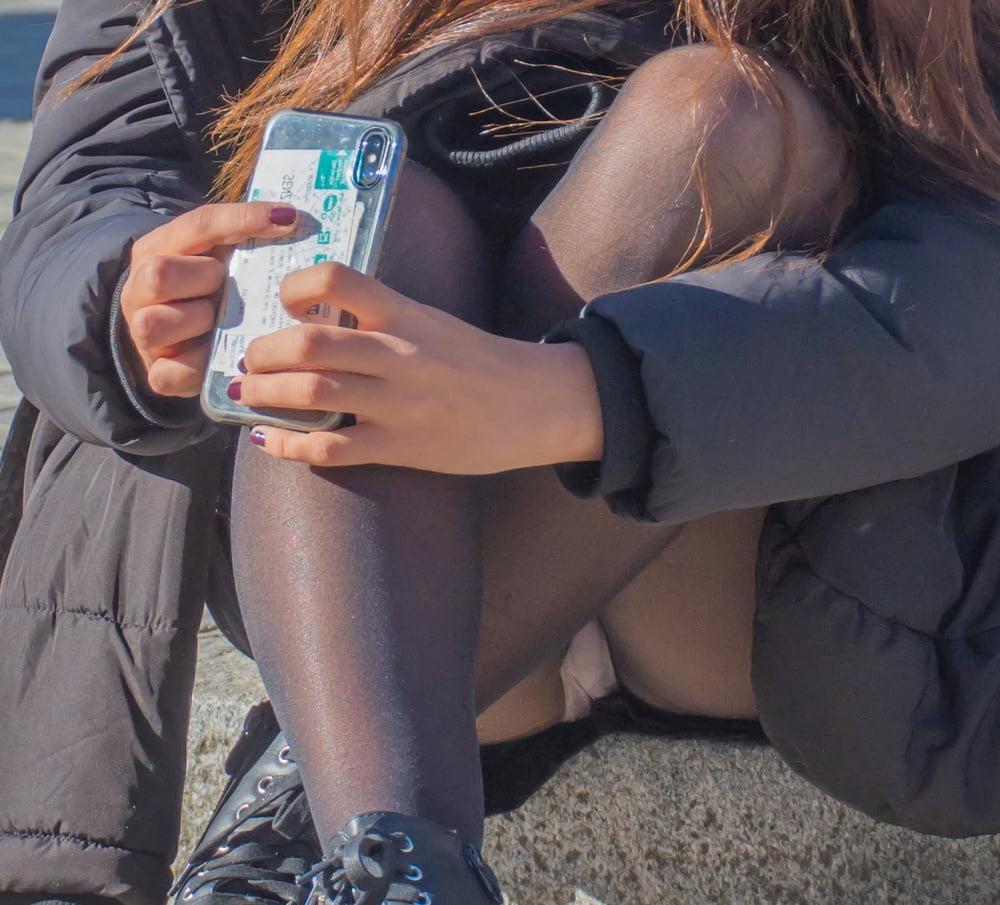 24P Street Pantyhose - Dumb Girls Flashing the Gash Part 1