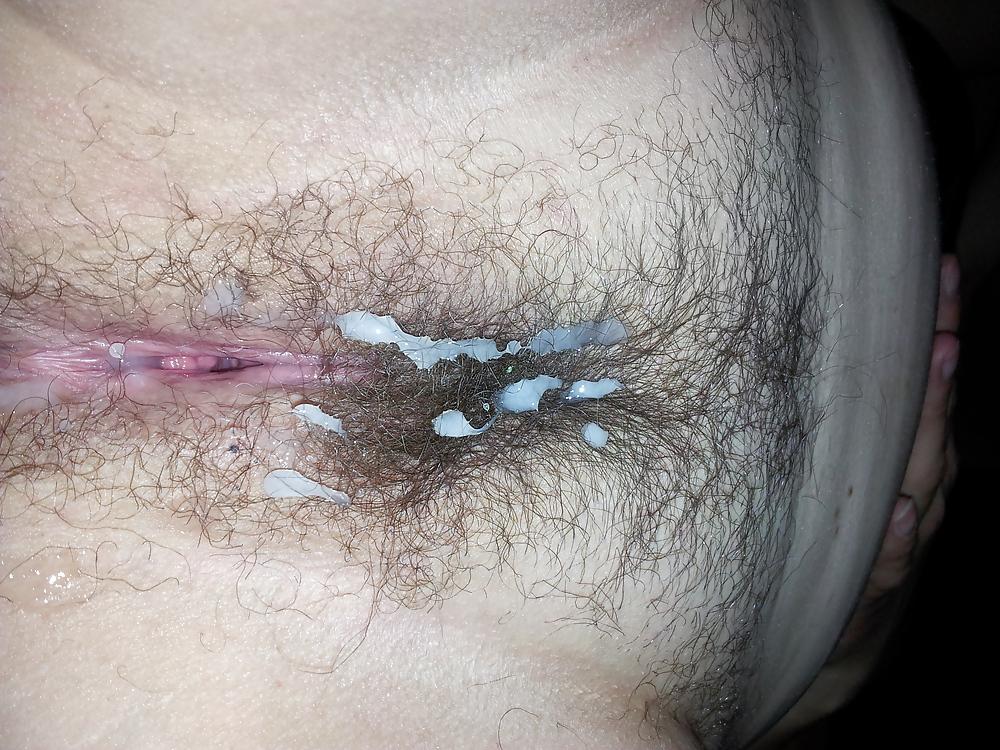 4P My wife's hairy pussy with cum