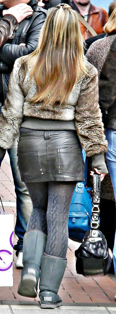 24P Leather skirts on the street