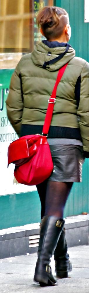 24P Leather skirts on the street