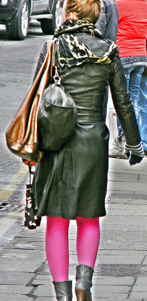 24P Leather skirts on the street