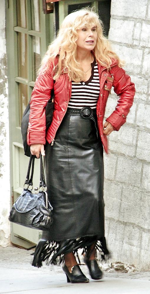 24P Leather skirts on the street