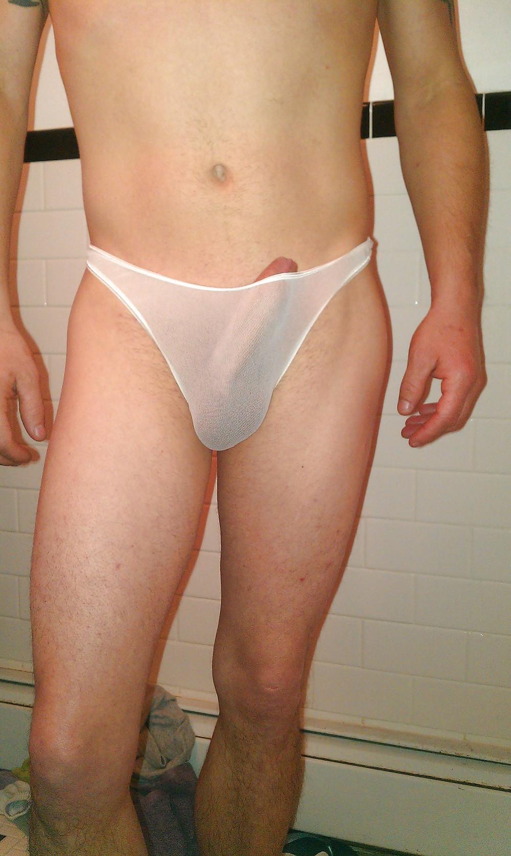 9P Self shot white sheer thong