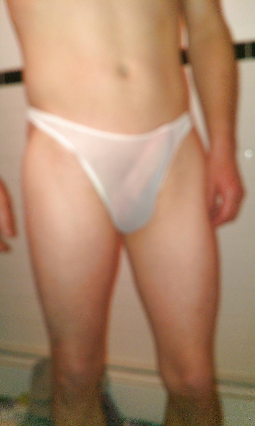 9P Self shot white sheer thong