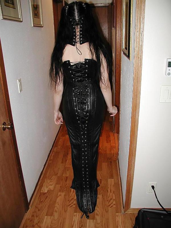 7P Leather hobble dress and neck corset