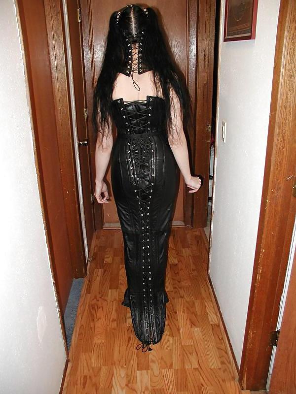 7P Leather hobble dress and neck corset
