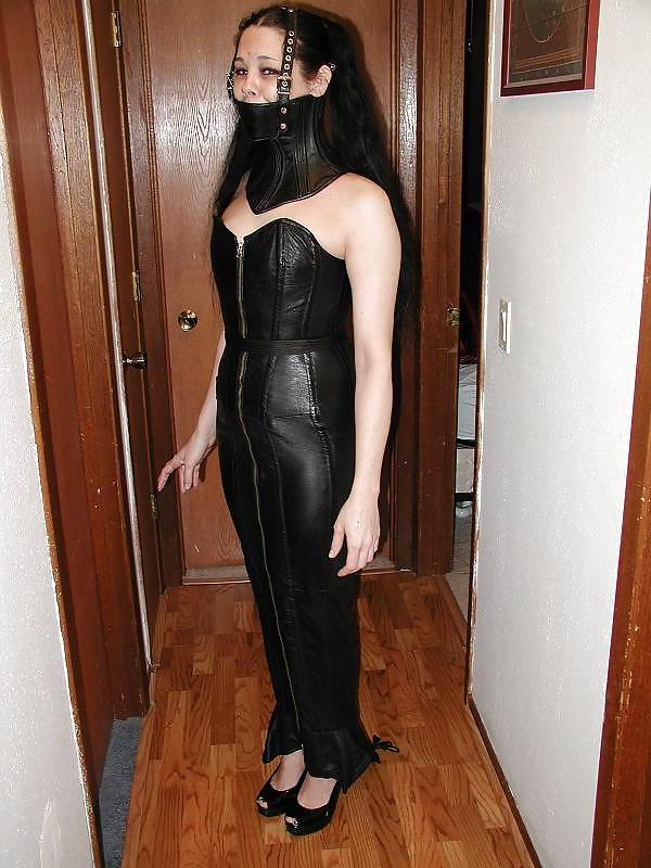 7P Leather hobble dress and neck corset