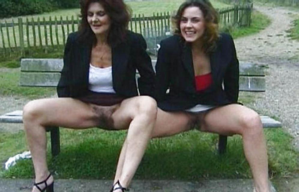 25P Sluts upskirt and nude on benches 2