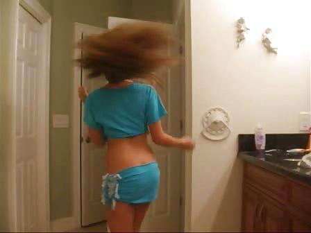 25P Sexy blonde teen stripping for self