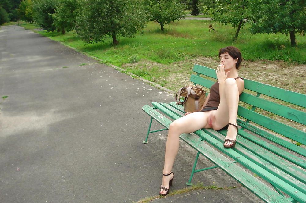 25P Sluts upskirt and nude on benches 4