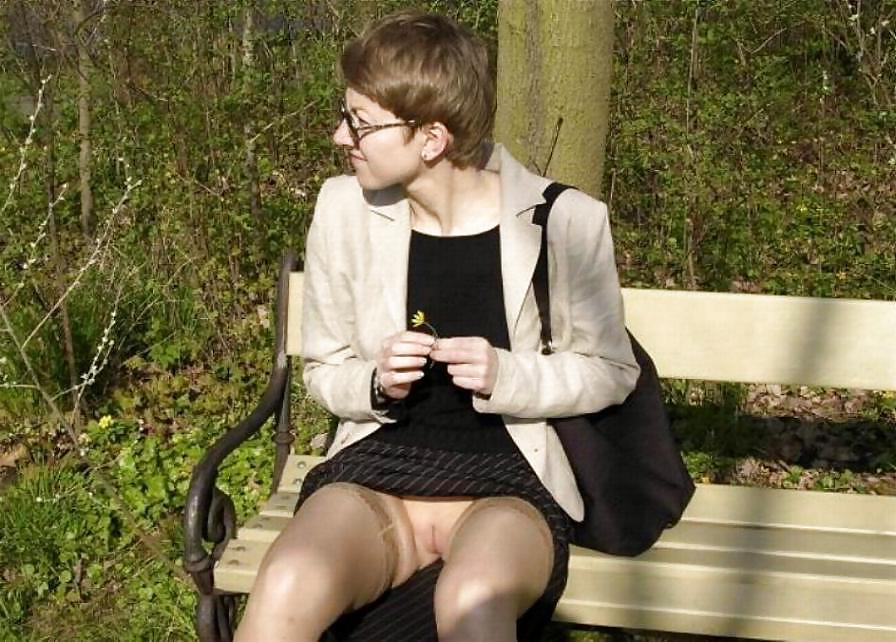 25P Sluts upskirt and nude on benches 4