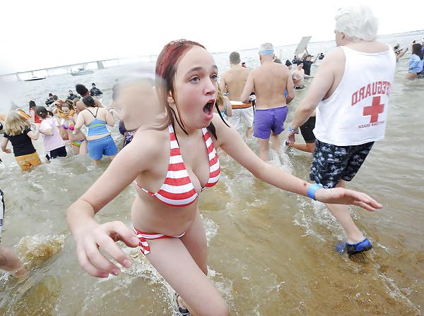 10P Sexy sluts doing the polar bear plunge