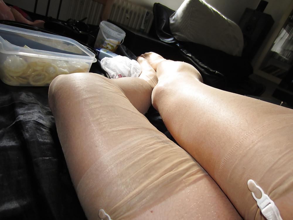 25P Wet Satin, Nylon Stocking and Condom Fun