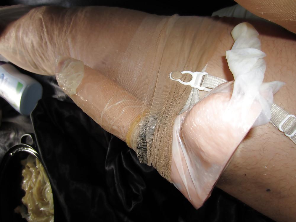 25P Wet Satin, Nylon Stocking and Condom Fun