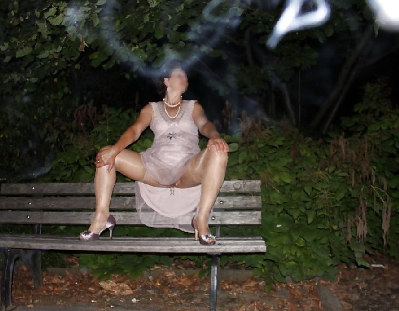 25P Sluts upskirt and nude on benches 3