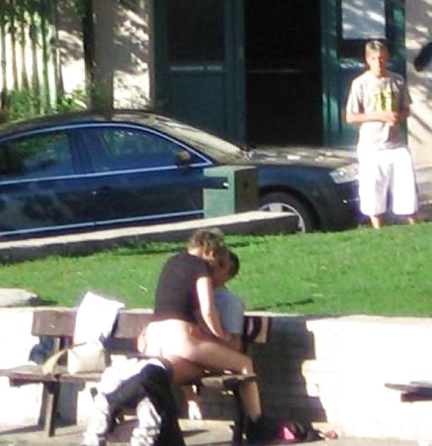25P Sluts upskirt and nude on benches 3