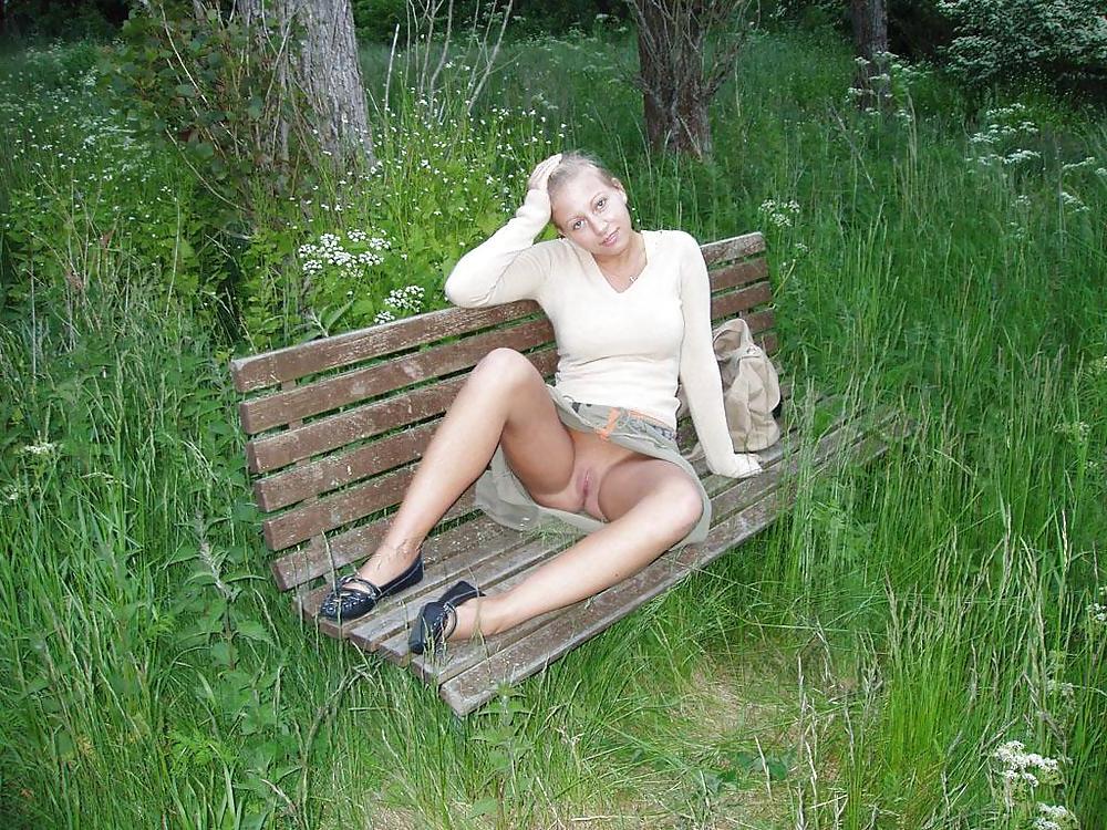 25P Sluts upskirt and nude on benches 7