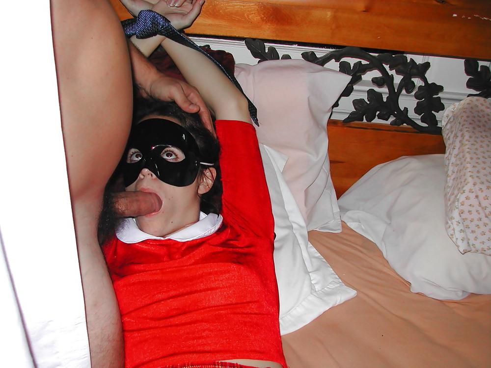 25P Bushy Schoolgirl Wife Tied, Stripped and Mouth Fucked