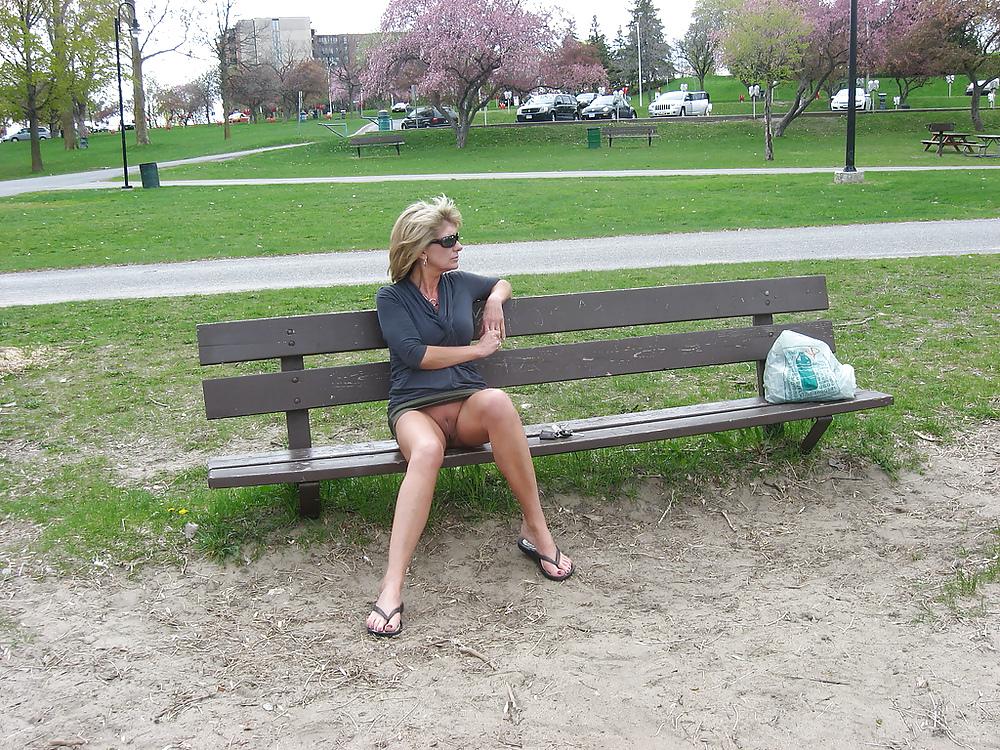 25P Sluts upskirt and nude on benches 5