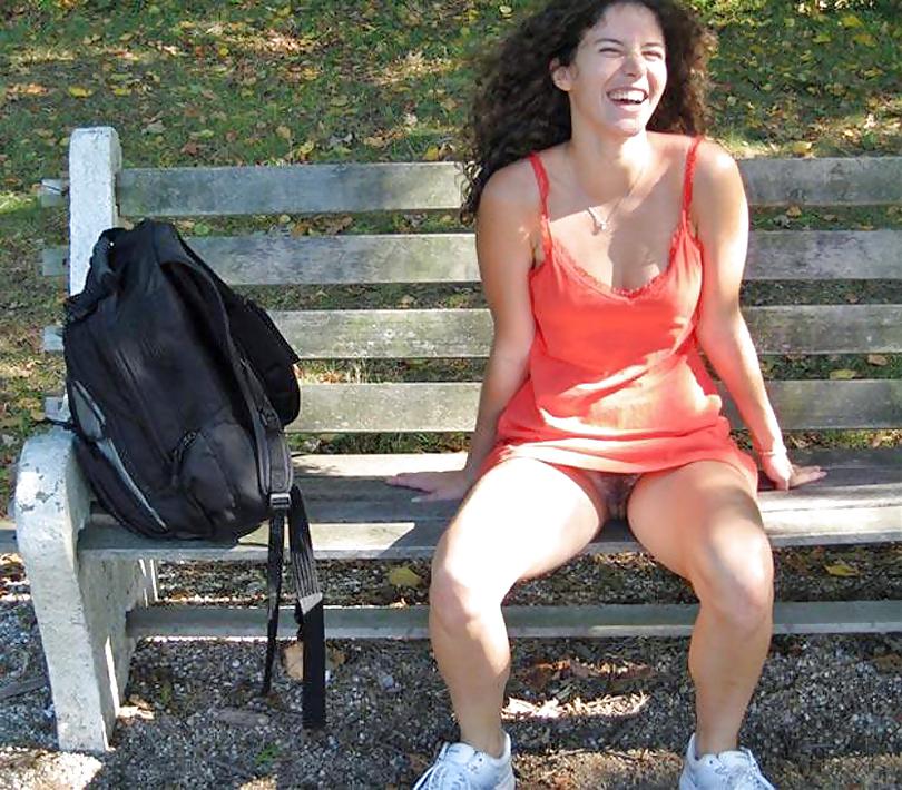 25P Sluts upskirt and nude on benches 6