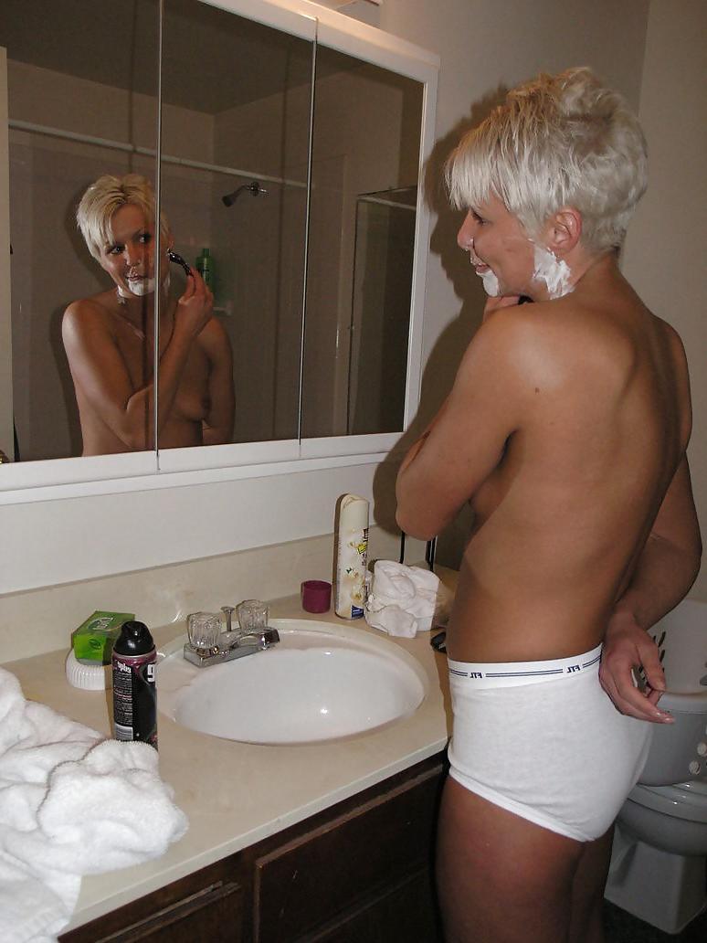 15P Woman in men's under garments!