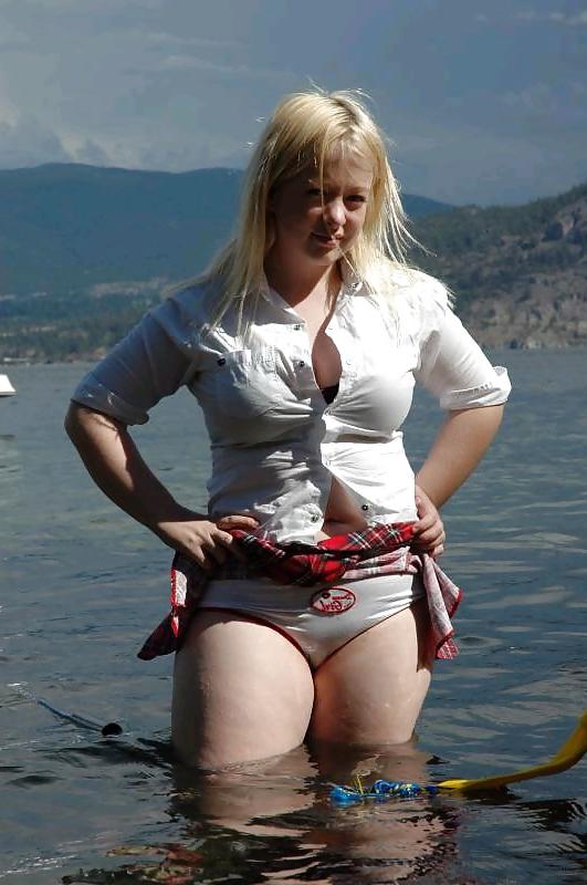 19P Chubby blonde taking a dip in a lake