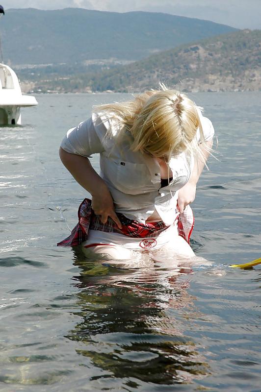 19P Chubby blonde taking a dip in a lake