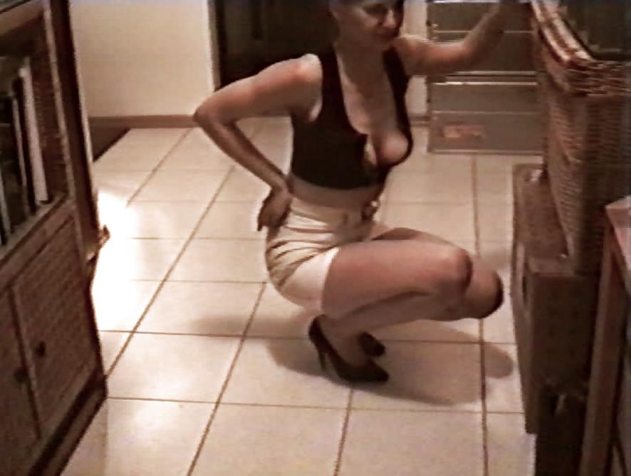 12P SAG - Wife's Boobs Downblouse Black Zip Bustier & Skirt 24