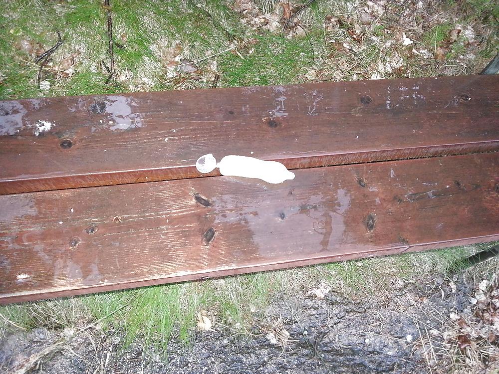 25P My Cum Of 13 Loads In A Condom On A Bench In A Park!