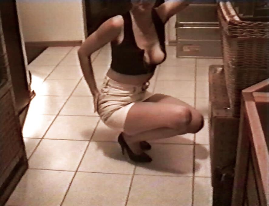12P SAG - Wife's Boobs Downblouse Black Zip Bustier & Skirt 22