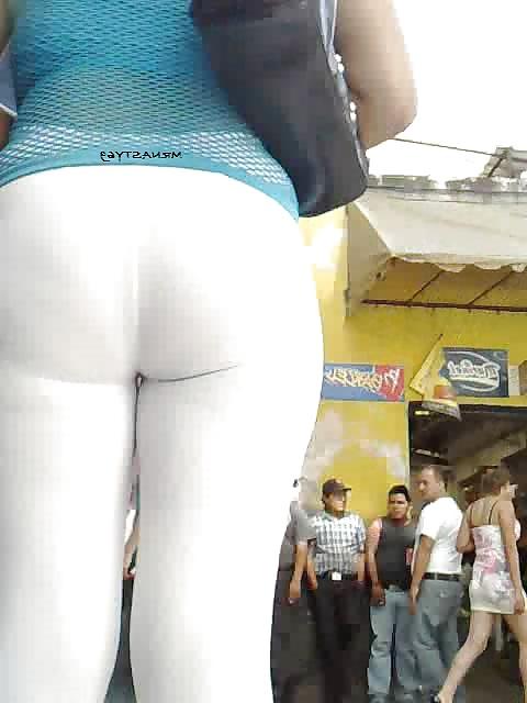 16P Wife In See Thru White Pants Showing Thong