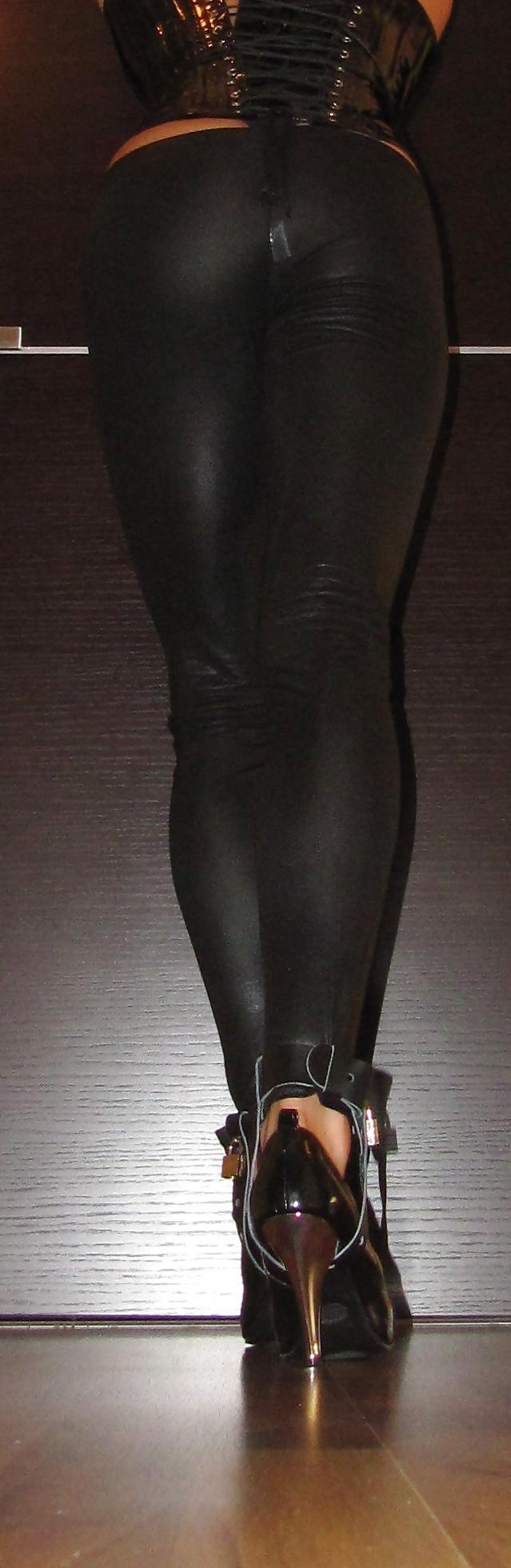 22P Foot torture with peas in high heels, leggings and corset