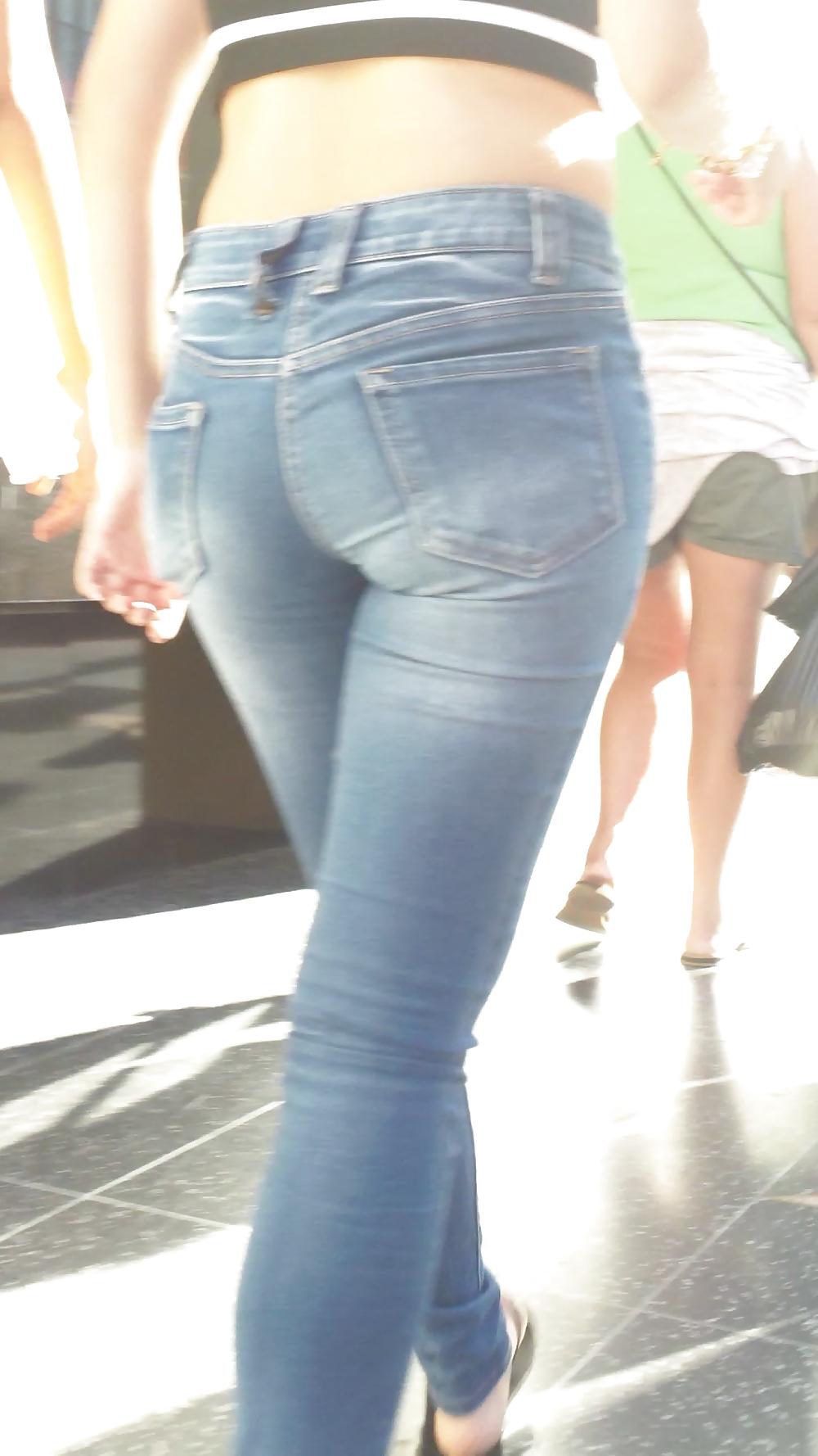 24P Beautiful cute tight teen ass & butt in blue jeans