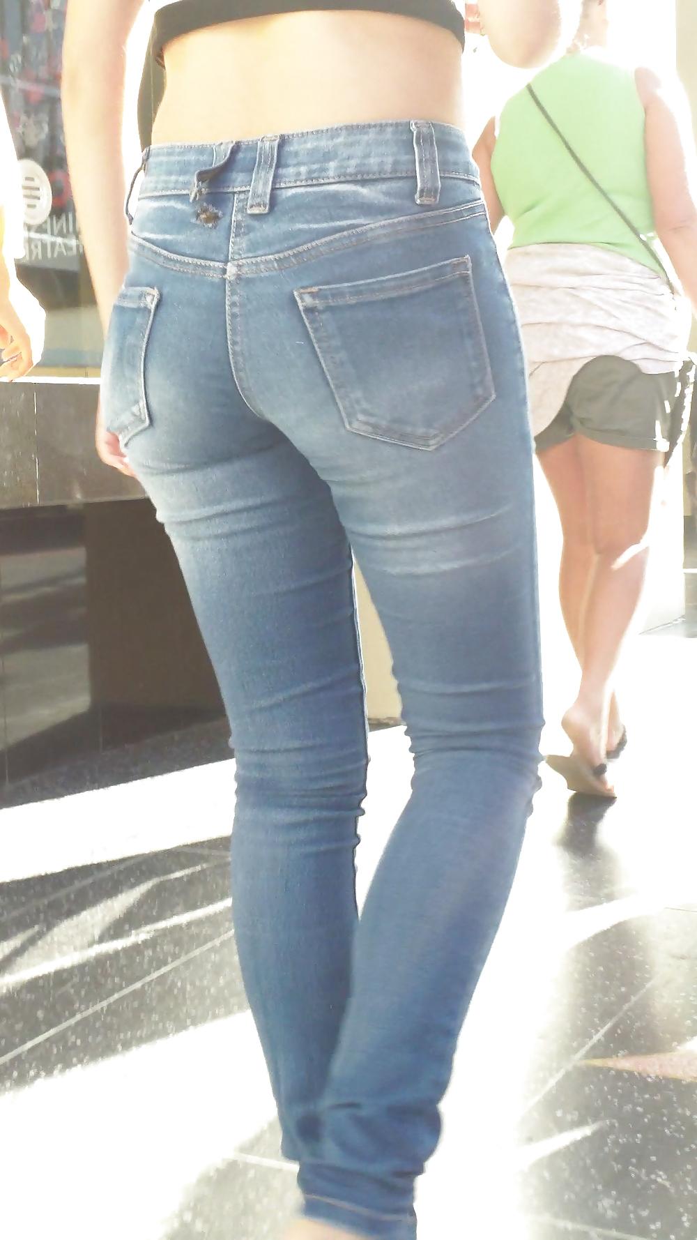 24P Beautiful cute tight teen ass & butt in blue jeans