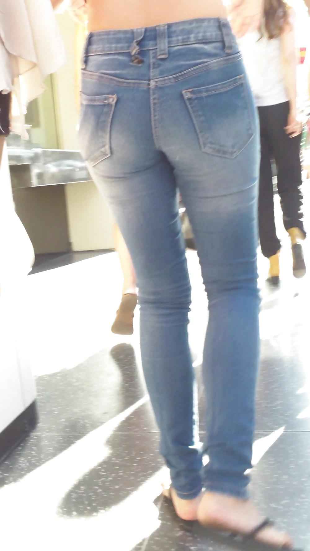 24P Beautiful cute tight teen ass & butt in blue jeans