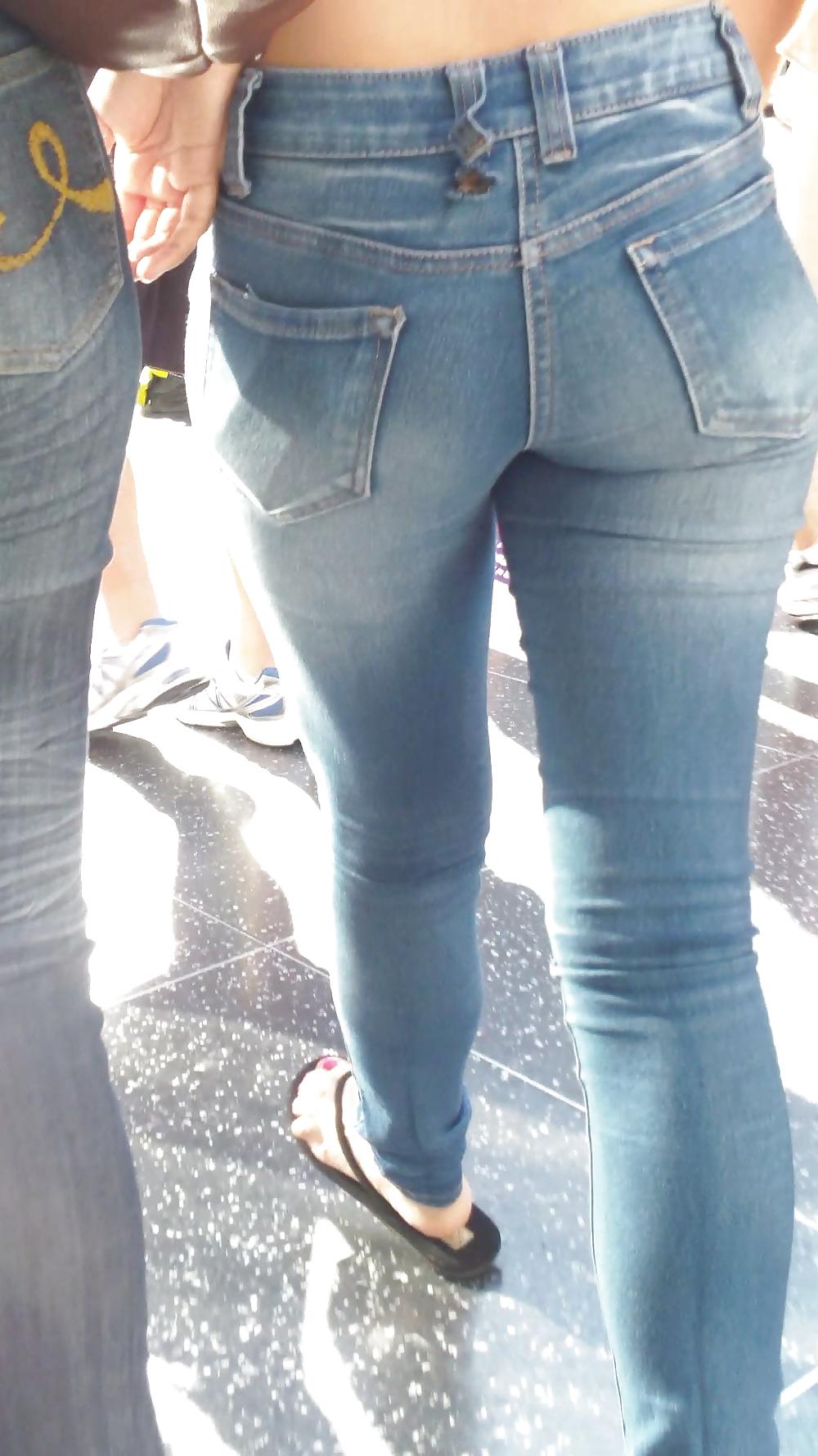 24P Beautiful cute tight teen ass & butt in blue jeans