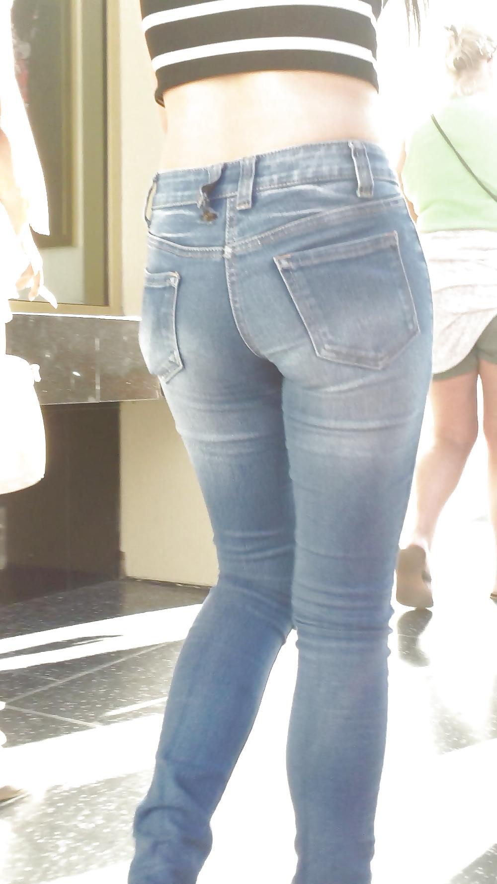 24P Beautiful cute tight teen ass & butt in blue jeans