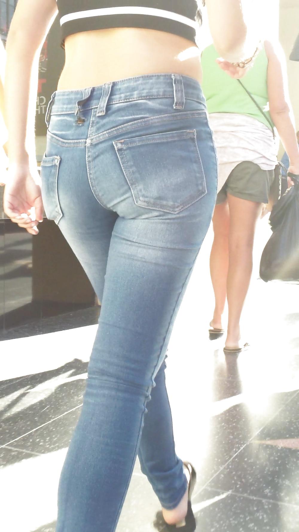 24P Beautiful cute tight teen ass & butt in blue jeans