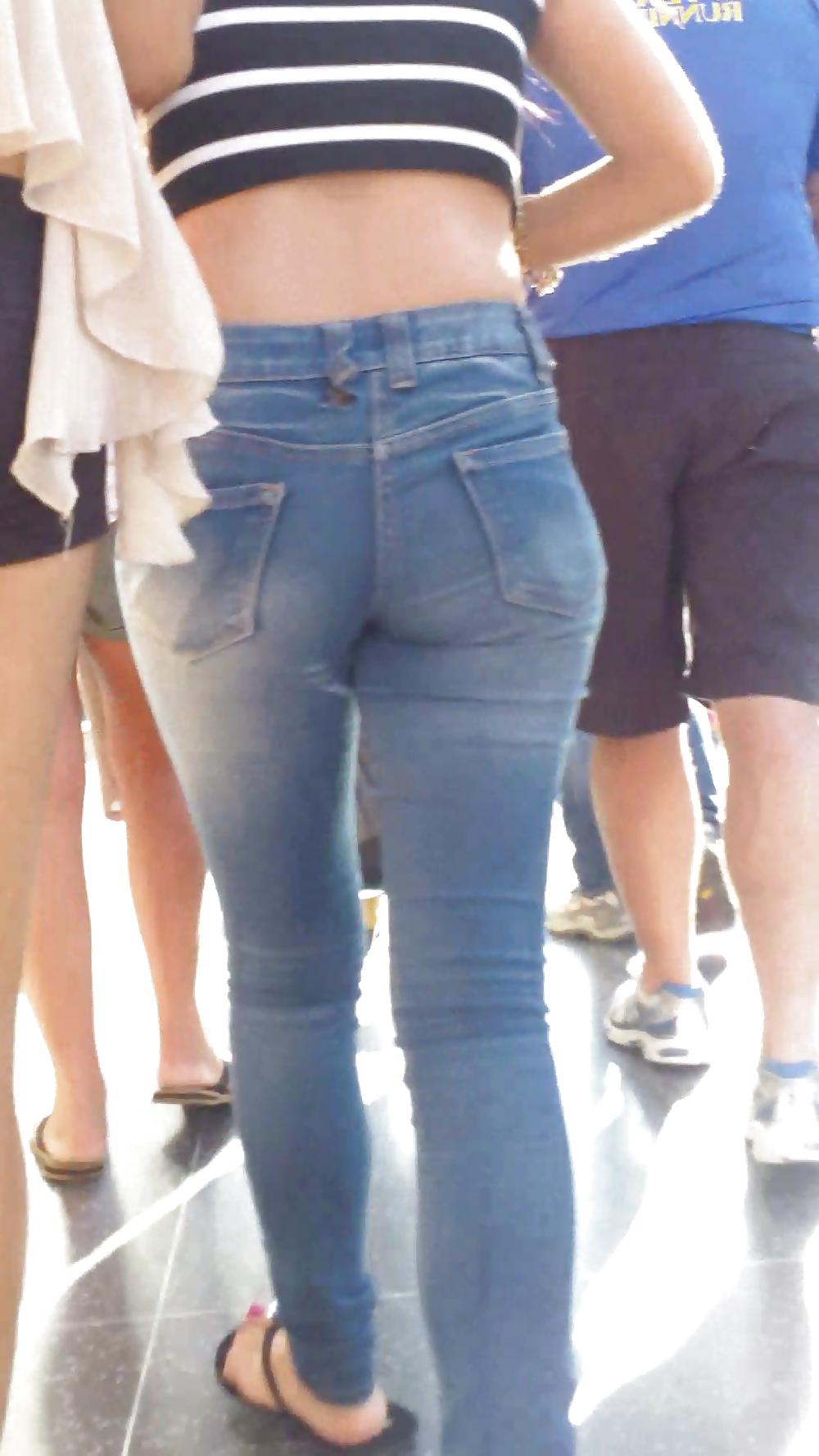24P Beautiful cute tight teen ass & butt in blue jeans