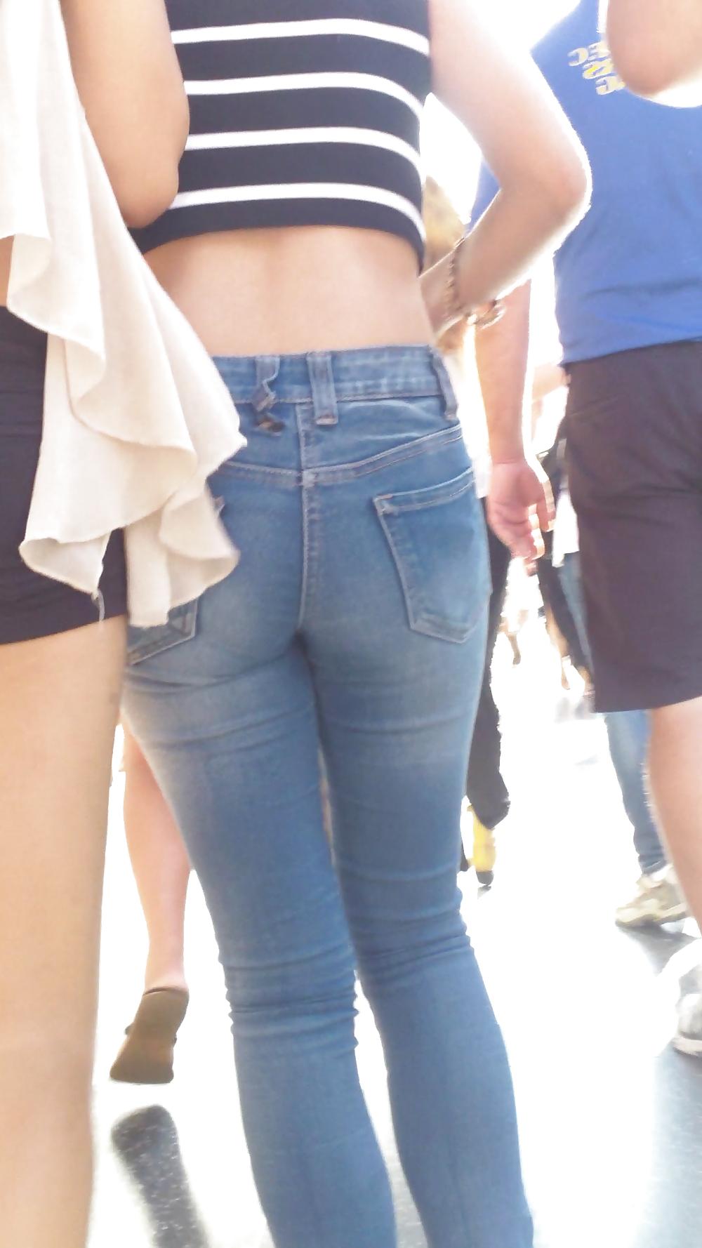 24P Beautiful cute tight teen ass & butt in blue jeans