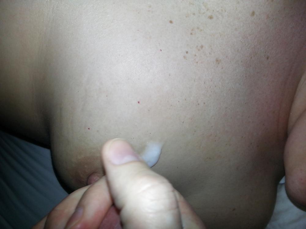 7P Cumshot on wife's tits after blowjob