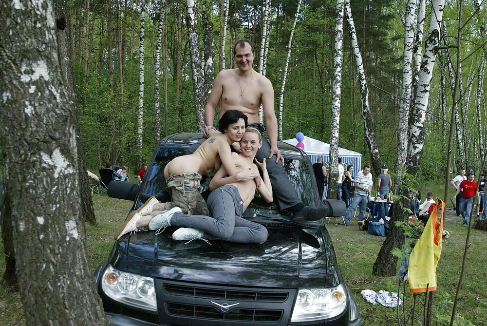 25P Two rus girls and boy flashing naked