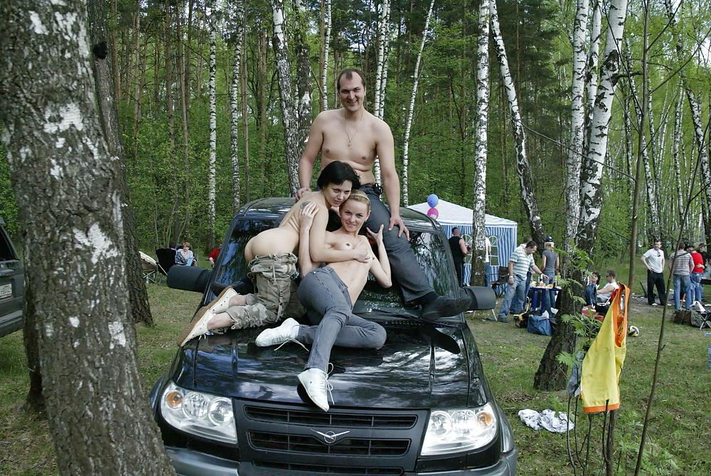 25P Two rus girls and boy flashing naked