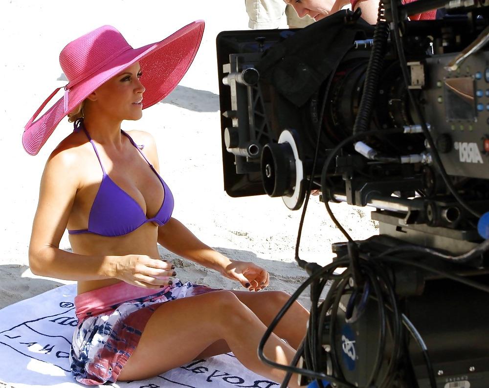 6P Jenny McCarthy bikini top on set of Allure 
