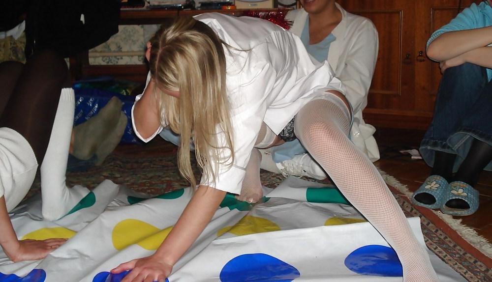 25P Playing Twister, Upskirt, Nude and Downblouse