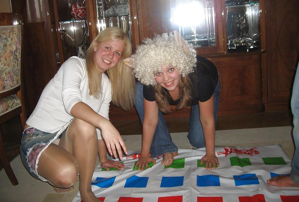25P Playing Twister, Upskirt, Nude and Downblouse